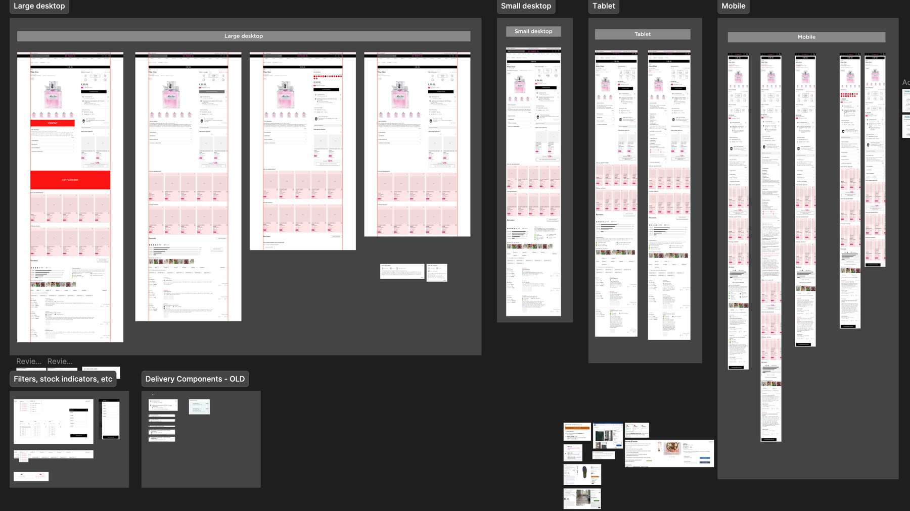 The redesigned product page across large desktop, small desktop, tablet and mobile